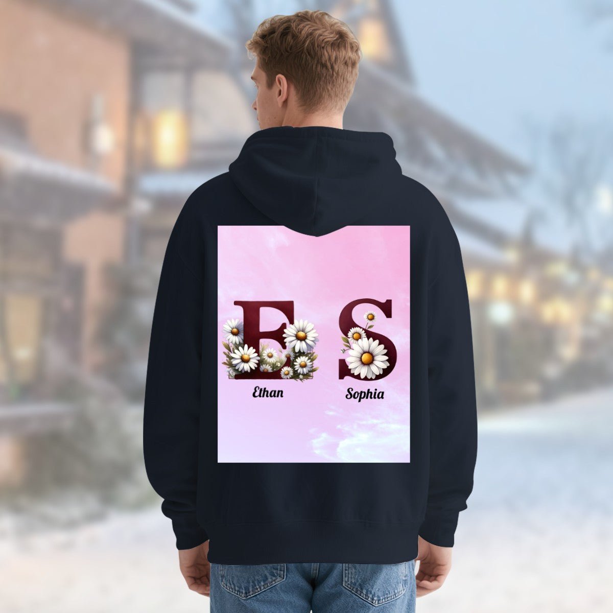 Font Daisy Photo Hoodie | 280g Personalized Initials | BuyEcEc - Hoodies - BuyEcEc