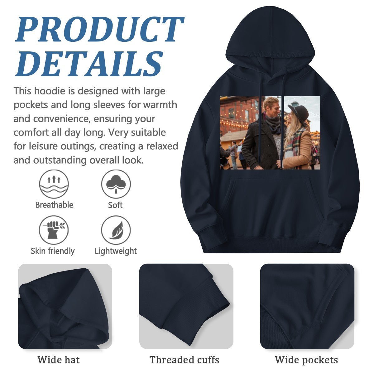 Font Daisy Photo Hoodie | 280g Personalized Initials | BuyEcEc - Hoodies - BuyEcEc