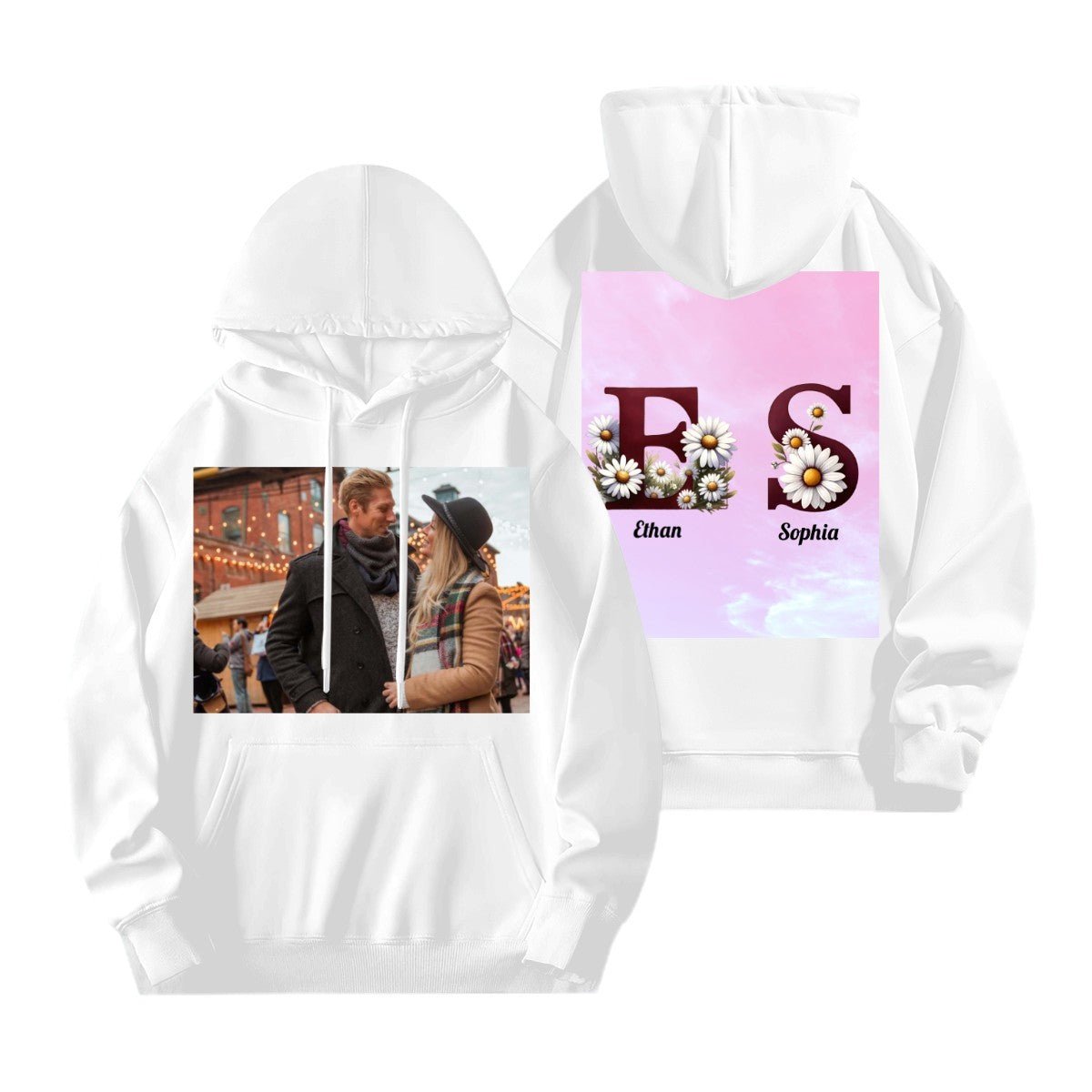 Font Daisy Photo Hoodie | 280g Personalized Initials | BuyEcEc - Hoodies - BuyEcEc