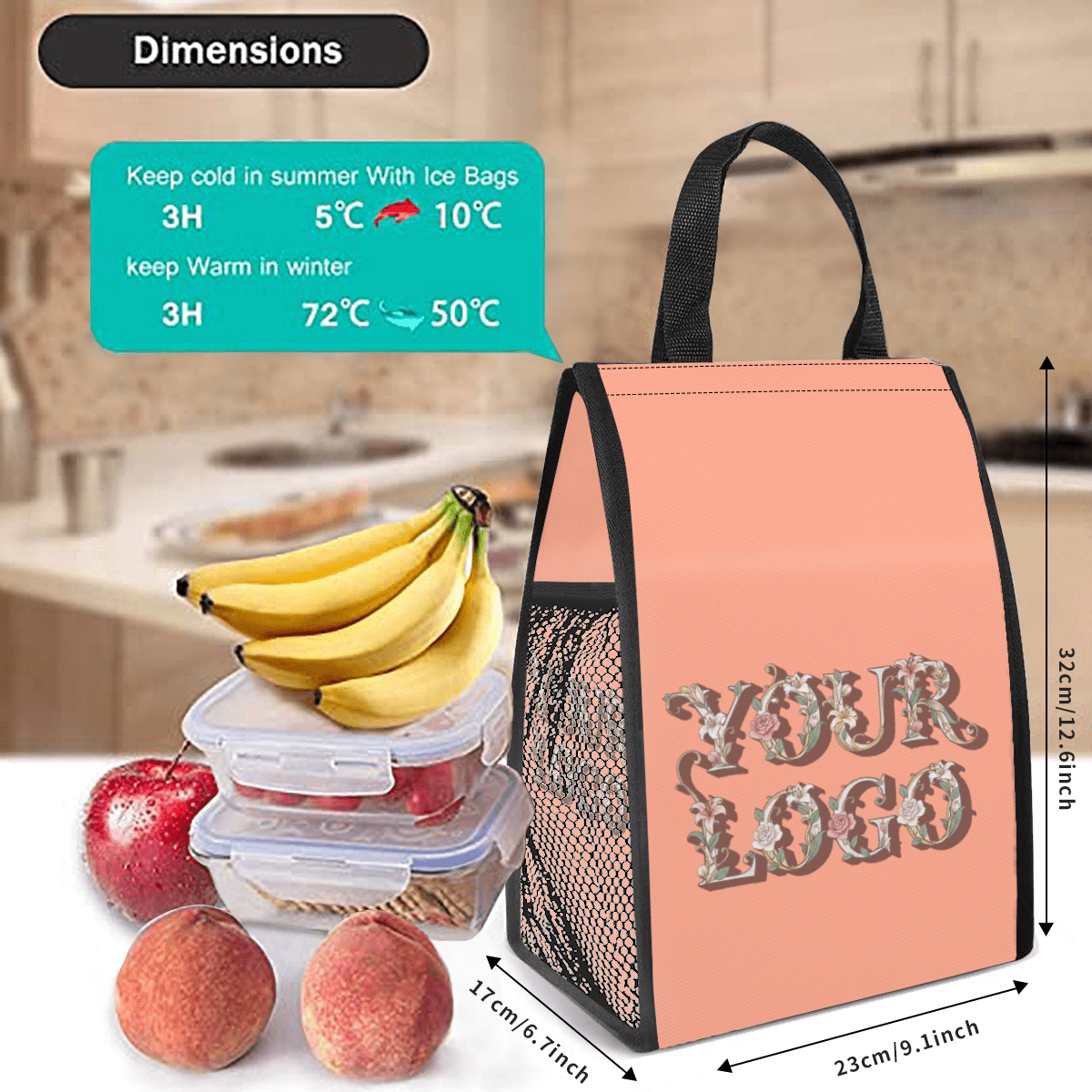 Insulated Lunch Bag with Side Mesh Pocket – Custom Logo - Storage - BuyEcEc