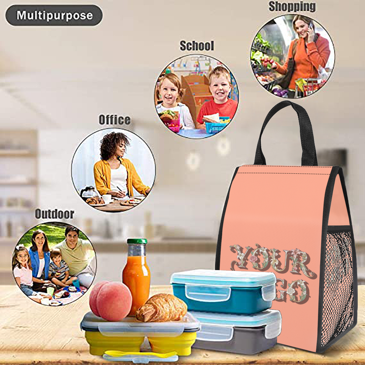Insulated Lunch Bag with Side Mesh Pocket – Custom Logo - Storage - BuyEcEc