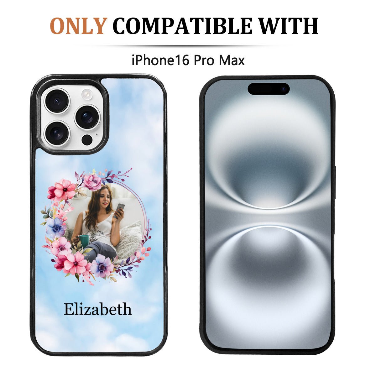 iPhone 16 Pro Max Mirror Case: Circle Photo & Personalized Text - BuyEcEc