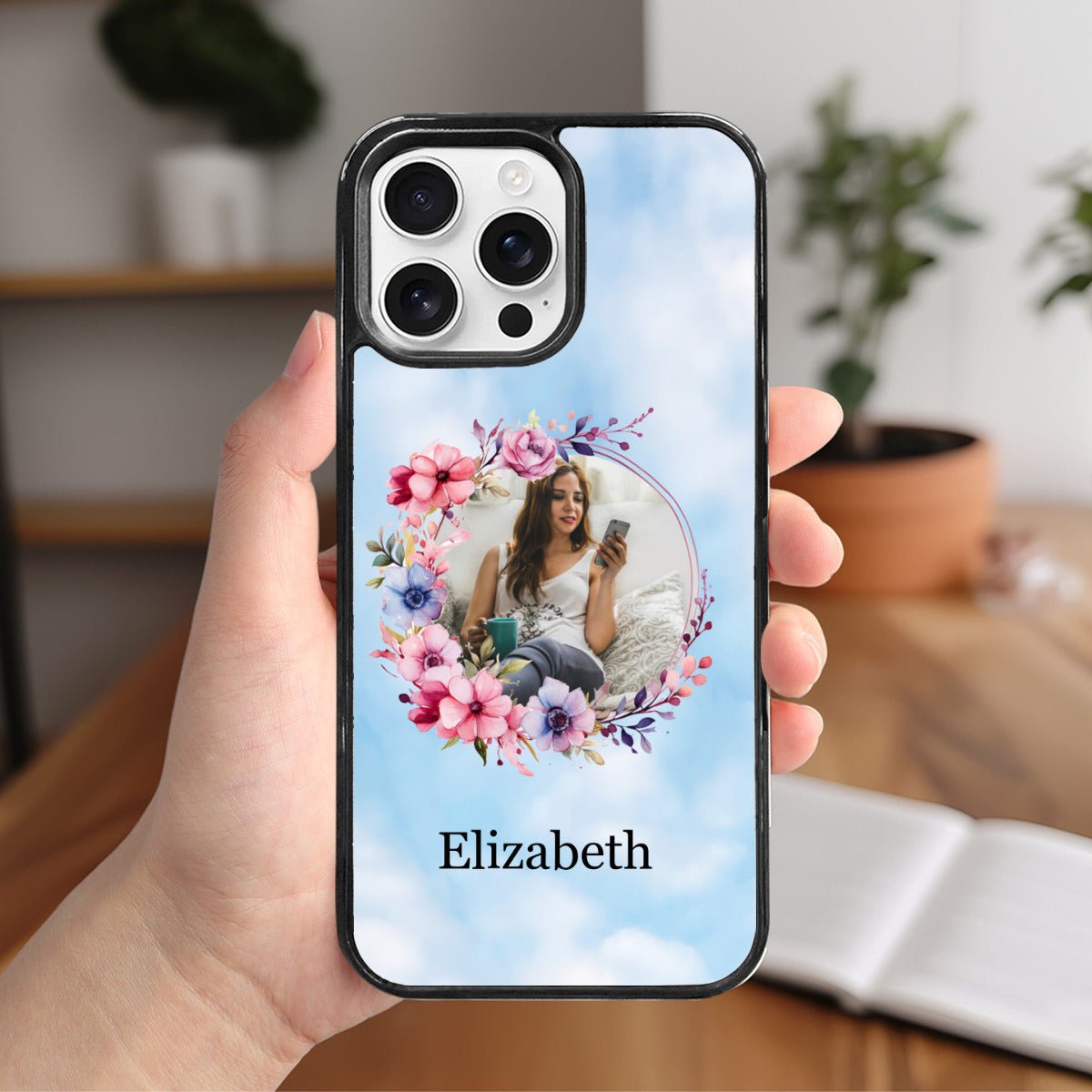 iPhone 16 Pro Max Mirror Case: Circle Photo & Personalized Text - BuyEcEc