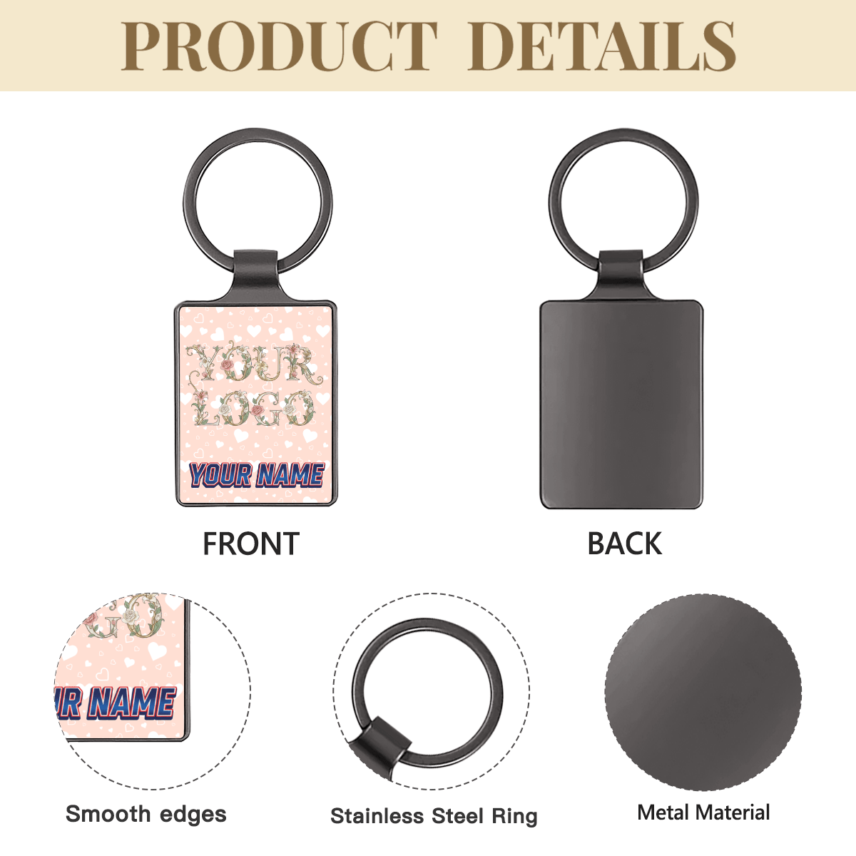 Large Square Stainless Steel Keychain - Gear - BuyEcEc