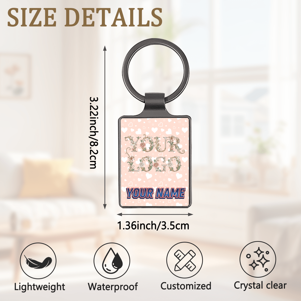 Large Square Stainless Steel Keychain - Gear - BuyEcEc