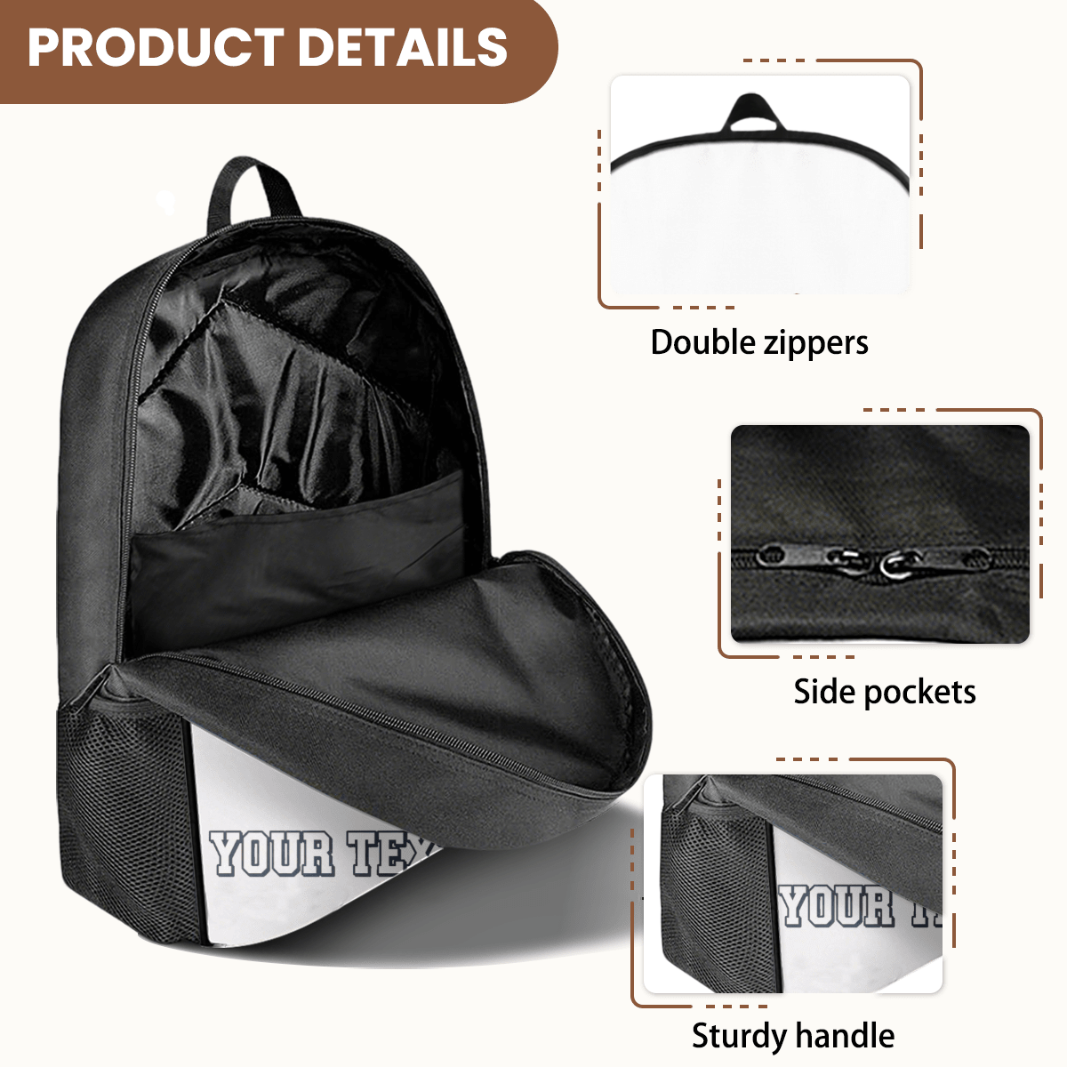 Lightweight Casual Backpack with Fishbone Design – Custom Text - Storage - BuyEcEc