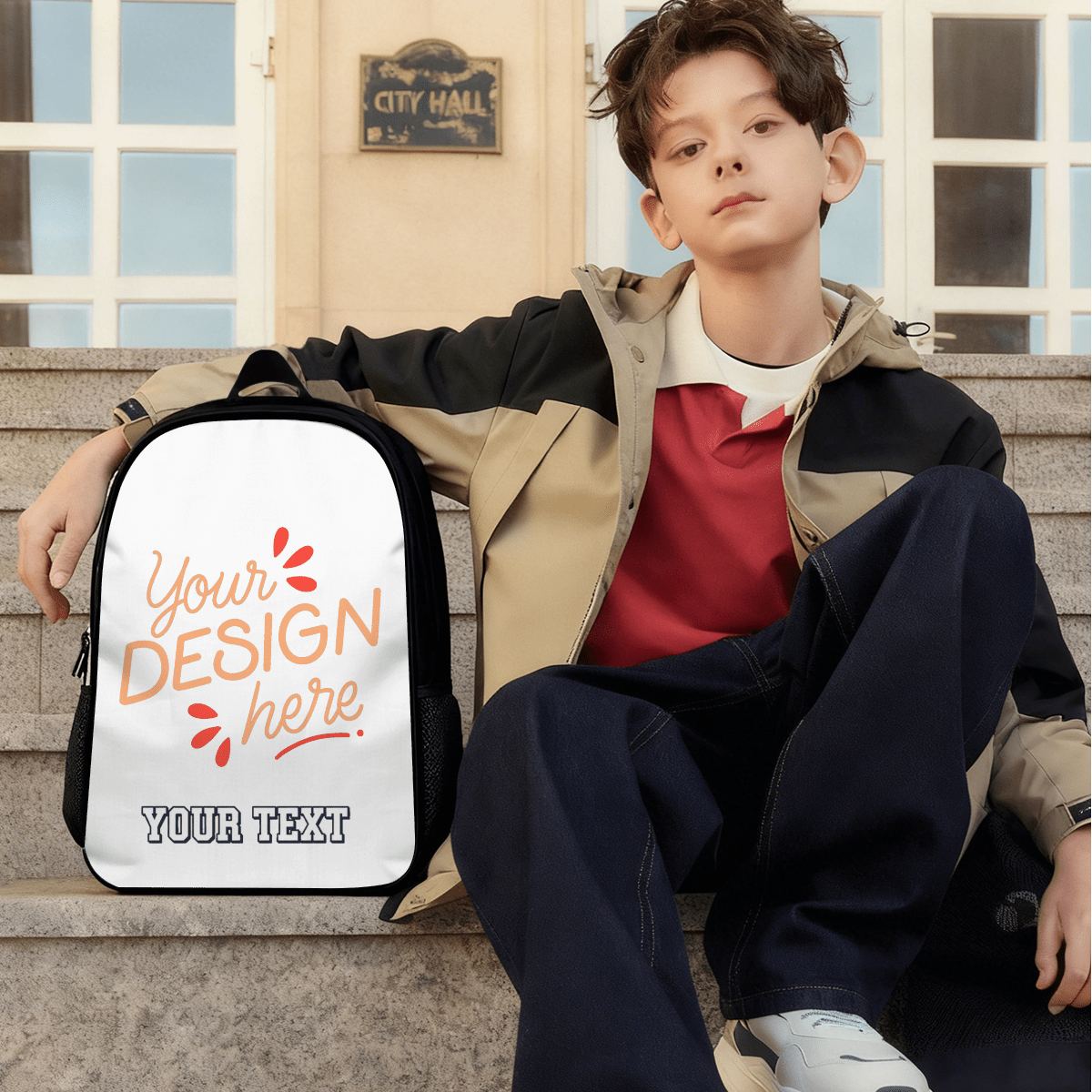 Lightweight Casual Backpack with Fishbone Design – Custom Text - Storage - BuyEcEc