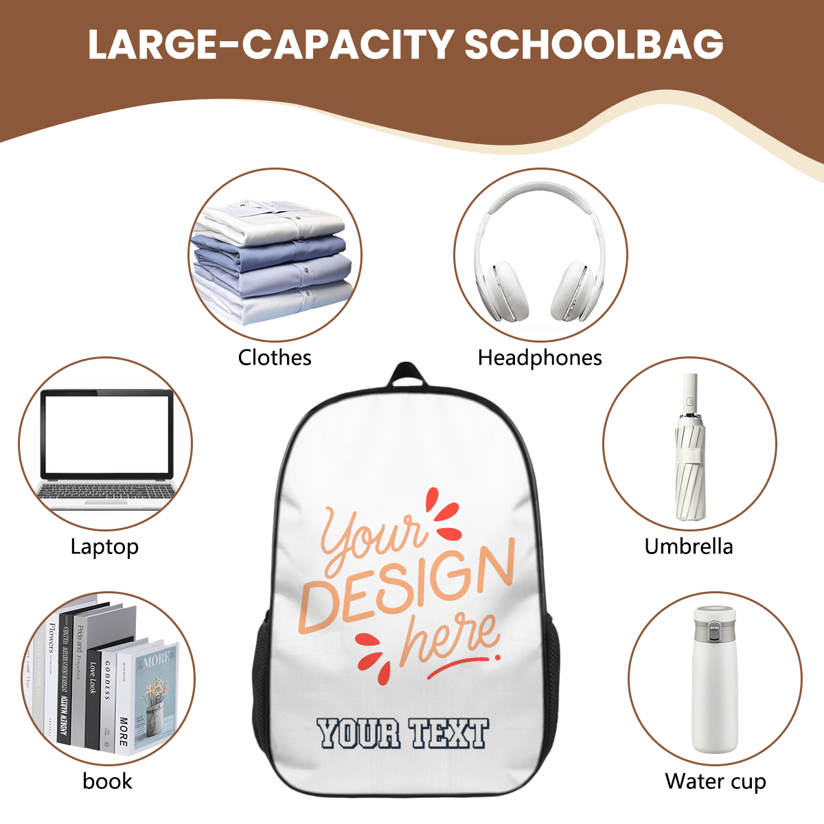Lightweight Casual Backpack with Fishbone Design – Custom Text - Storage - BuyEcEc
