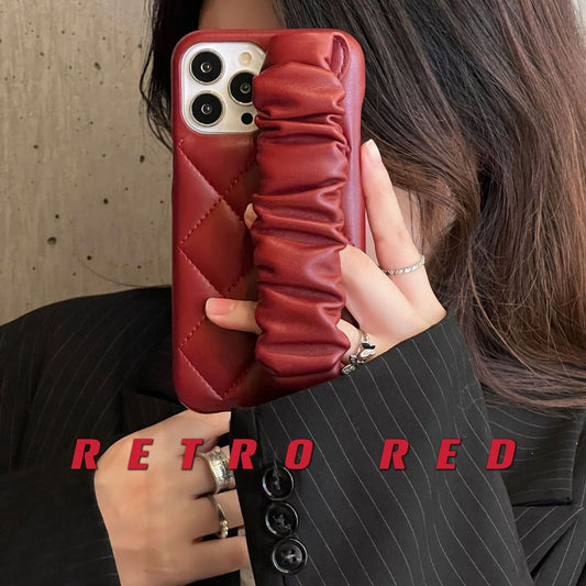 iphone case cover  leather 3D Diamond Pleated Pattern Wrist Strap - iphoneCases - BuyEcEc