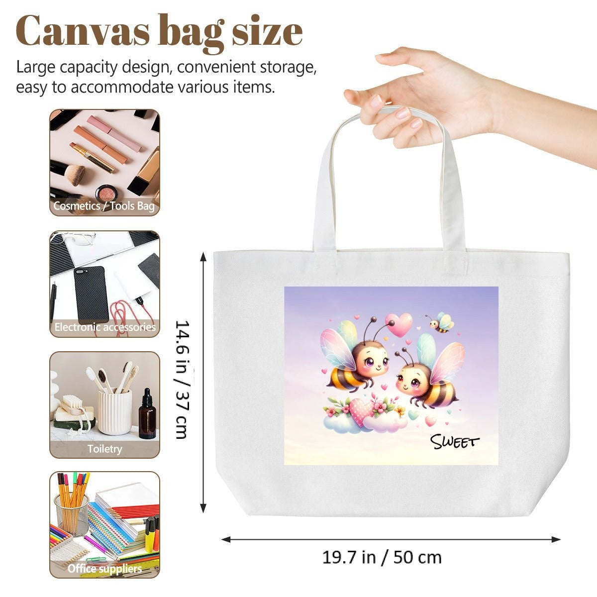 Personalized Bee Couple Tote Bag | Custom Canvas Bag with TextTote Bag Name Personalized - ToteBags - BuyEcEc