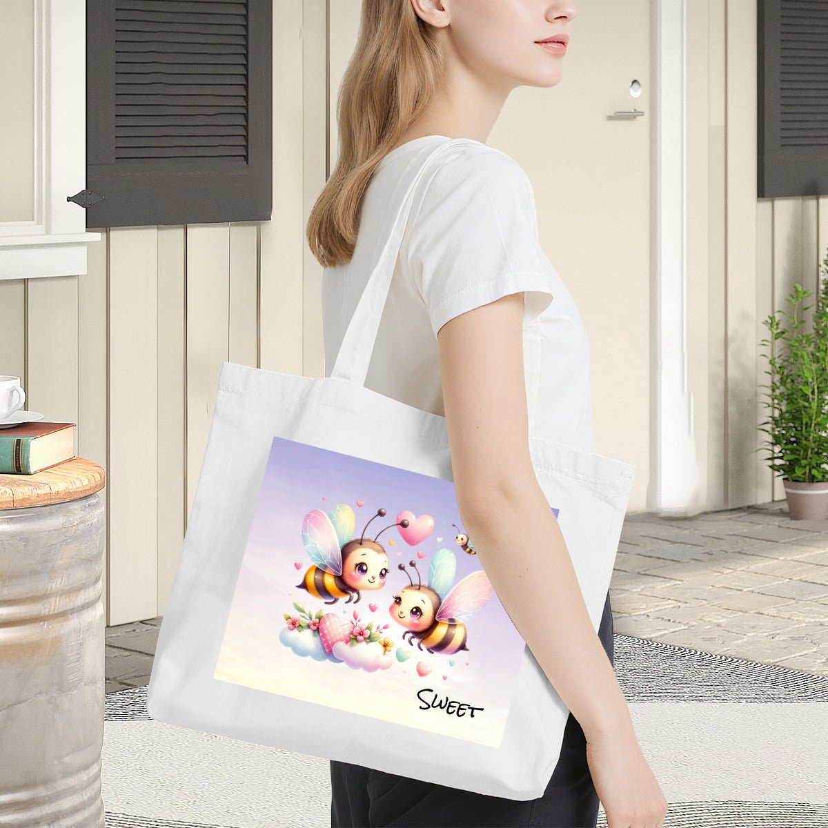 Personalized Bee Couple Tote Bag | Custom Canvas Bag with TextTote Bag Name Personalized - ToteBags - BuyEcEc
