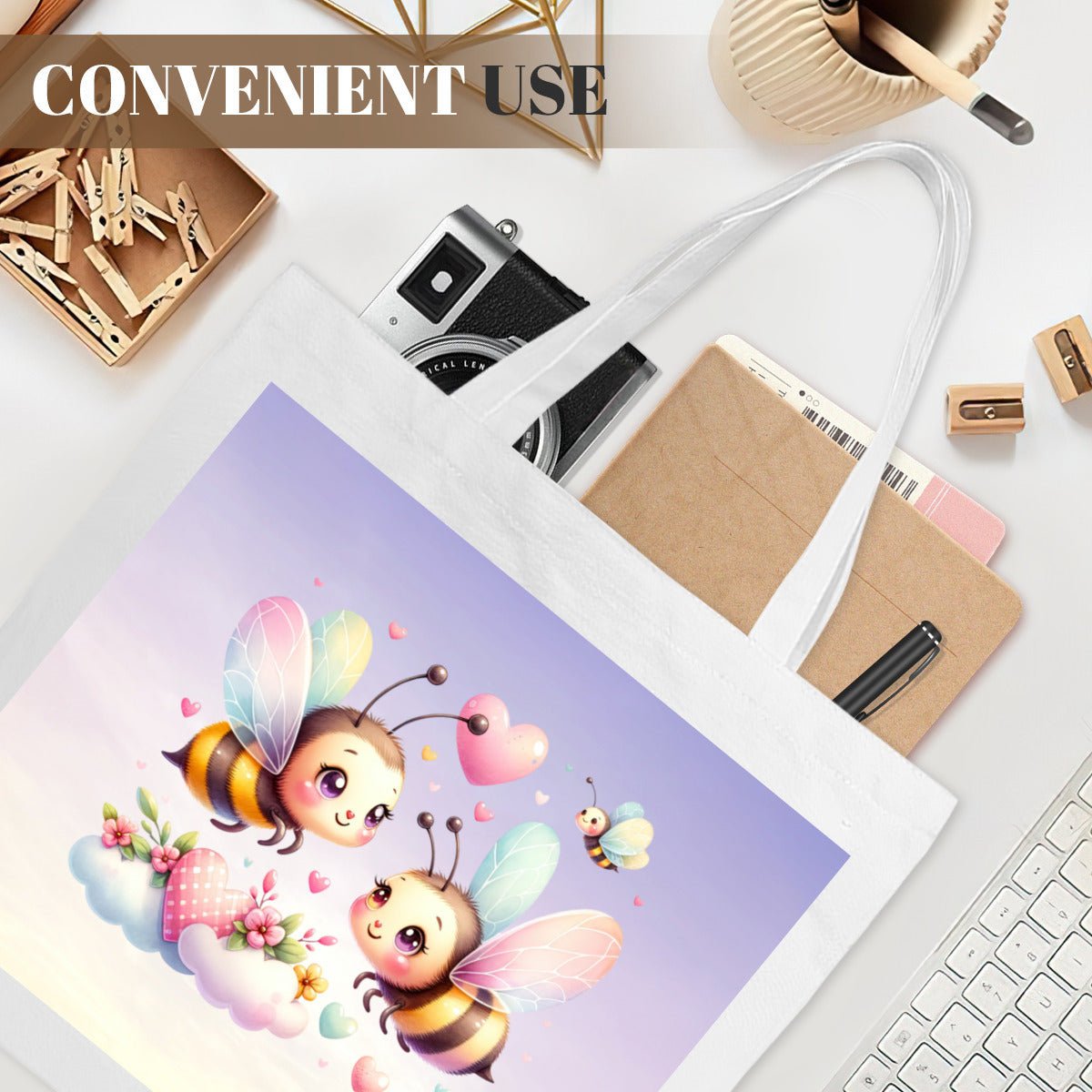 Personalized Bee Couple Tote Bag | Custom Canvas Bag with TextTote Bag Name Personalized - ToteBags - BuyEcEc