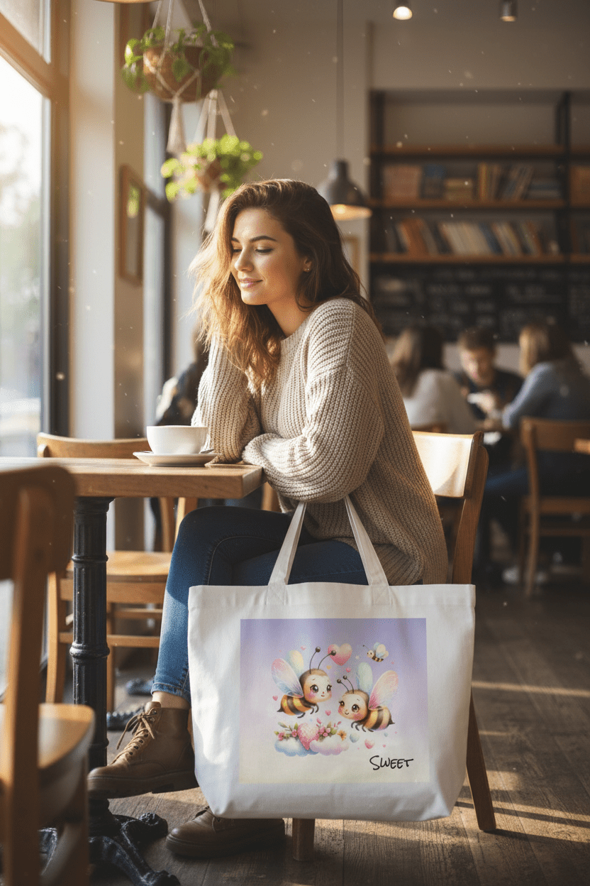 Personalized Bee Couple Tote Bag | Custom Canvas Bag with TextTote Bag Name Personalized - ToteBags - BuyEcEc