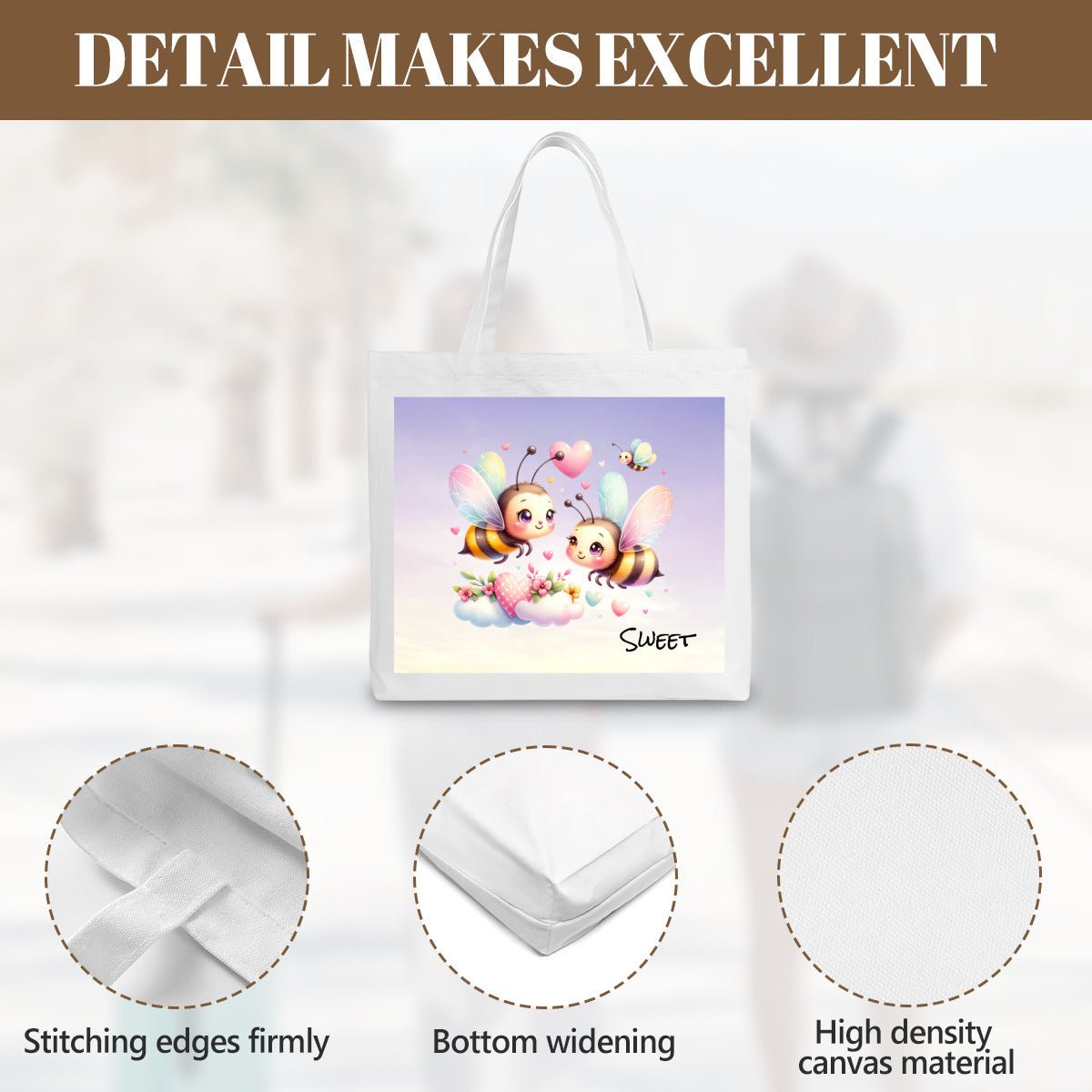 Personalized Bee Couple Tote Bag | Custom Canvas Bag with TextTote Bag Name Personalized - ToteBags - BuyEcEc