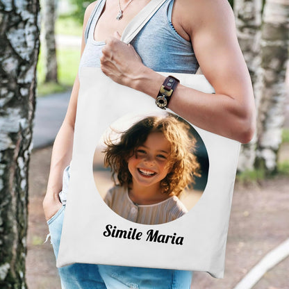 Personalized Canvas Tote Bag with Custom Circle Photo - ToteBags - BuyEcEc