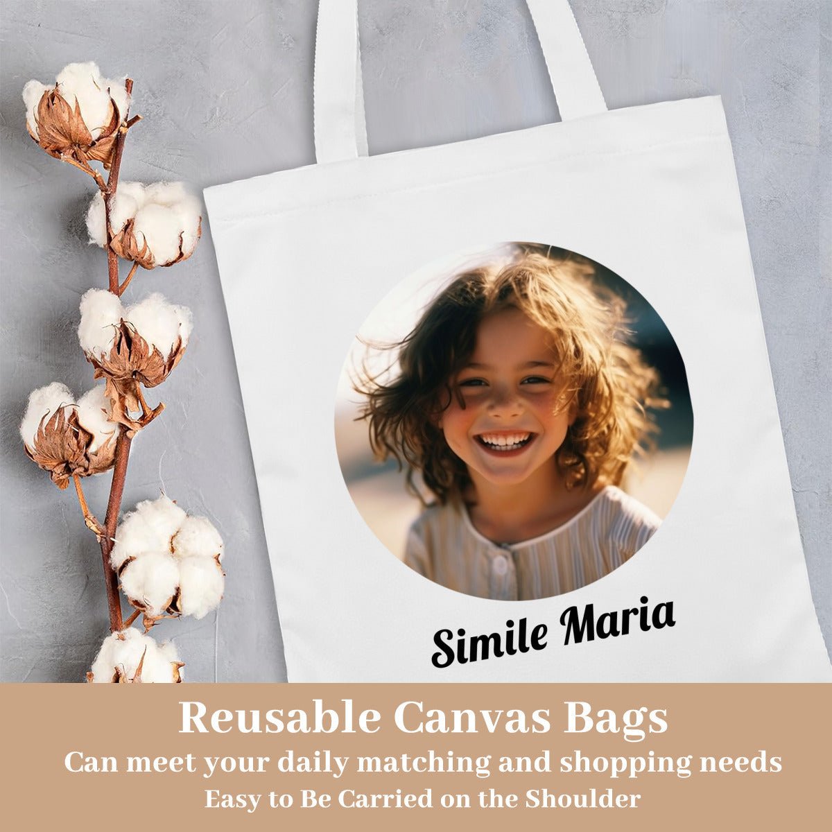 Personalized Canvas Tote Bag with Custom Circle Photo - ToteBags - BuyEcEc