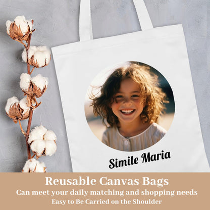 Personalized Canvas Tote Bag with Custom Circle Photo - ToteBags - BuyEcEc