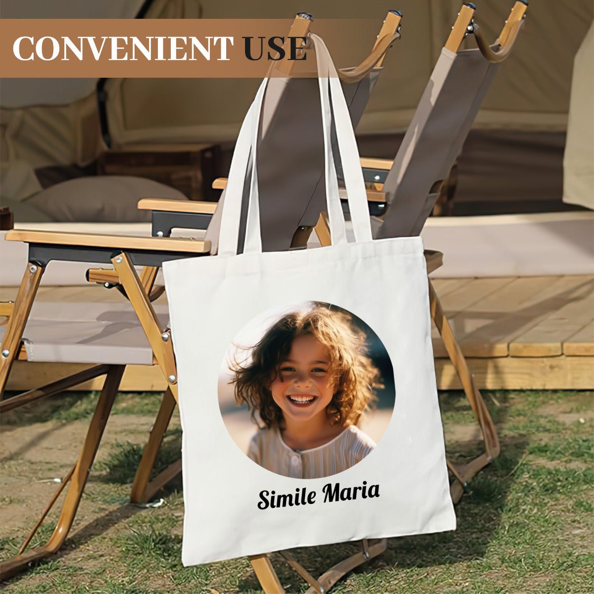 Personalized Canvas Tote Bag with Custom Circle Photo - ToteBags - BuyEcEc