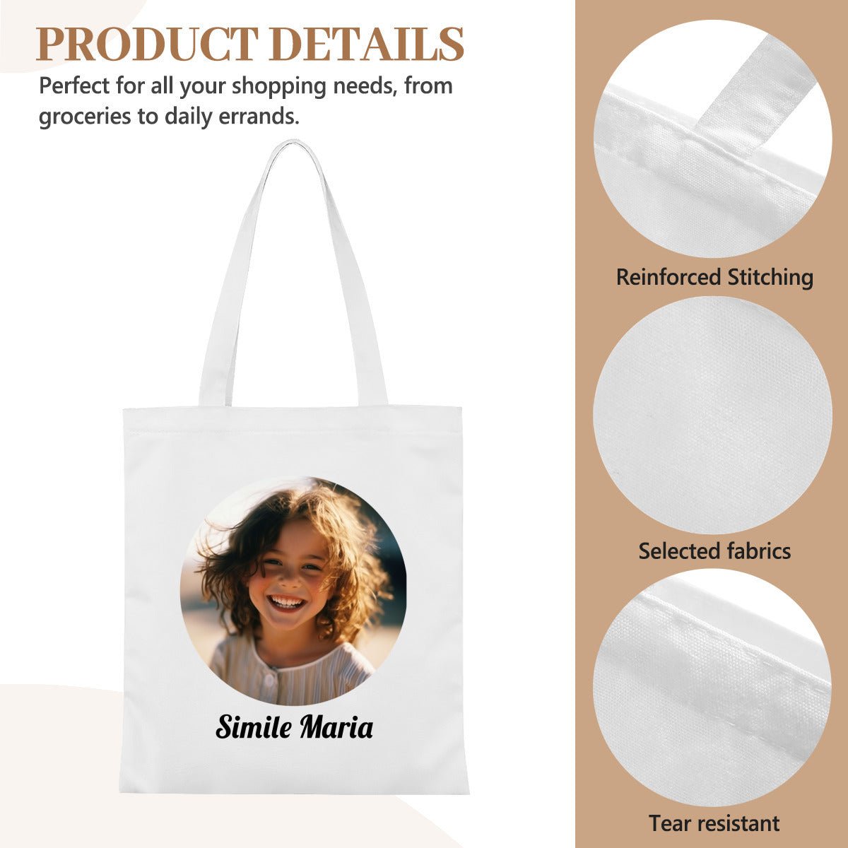 Personalized Canvas Tote Bag with Custom Circle Photo - ToteBags - BuyEcEc