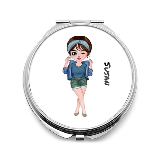 Personalized Cartoon Girl In Shorts Compact Folding Mirror - PortableMirrors - BuyEcEc