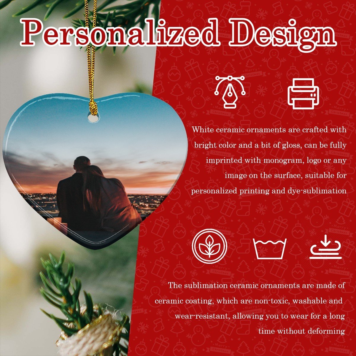 Personalized Ceramic Heart Pendant | Double - Sided Photo | BuyEcEc - Pendants & Ornaments - BuyEcEc