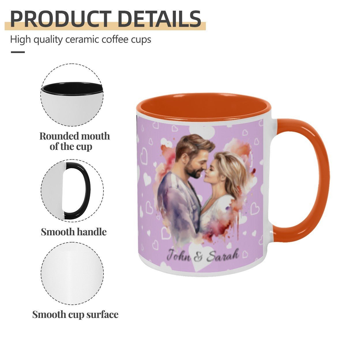 Personalized Couple Illustration Mug 11oz Watercolor - Mugs - BuyEcEc