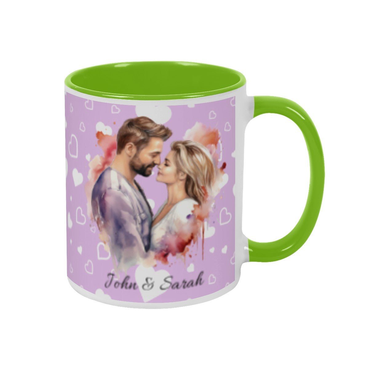 Personalized Couple Illustration Mug 11oz Watercolor - Mugs - BuyEcEc