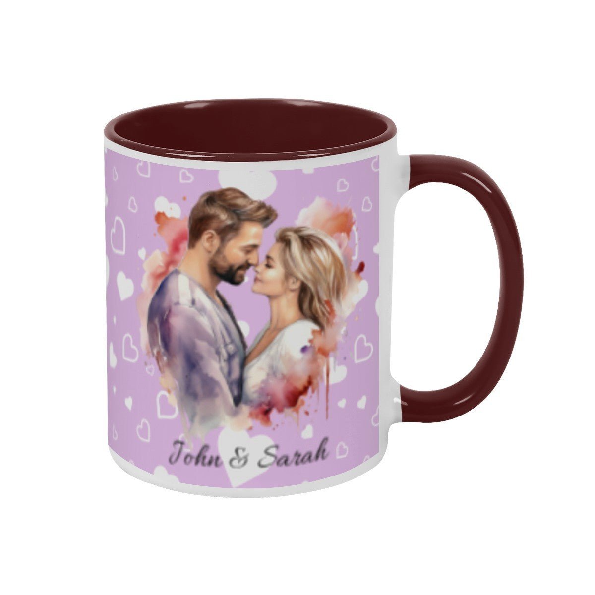 Personalized Couple Illustration Mug 11oz Watercolor - Mugs - BuyEcEc