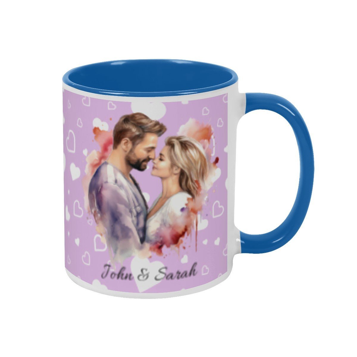 Personalized Couple Illustration Mug 11oz Watercolor - Mugs - BuyEcEc