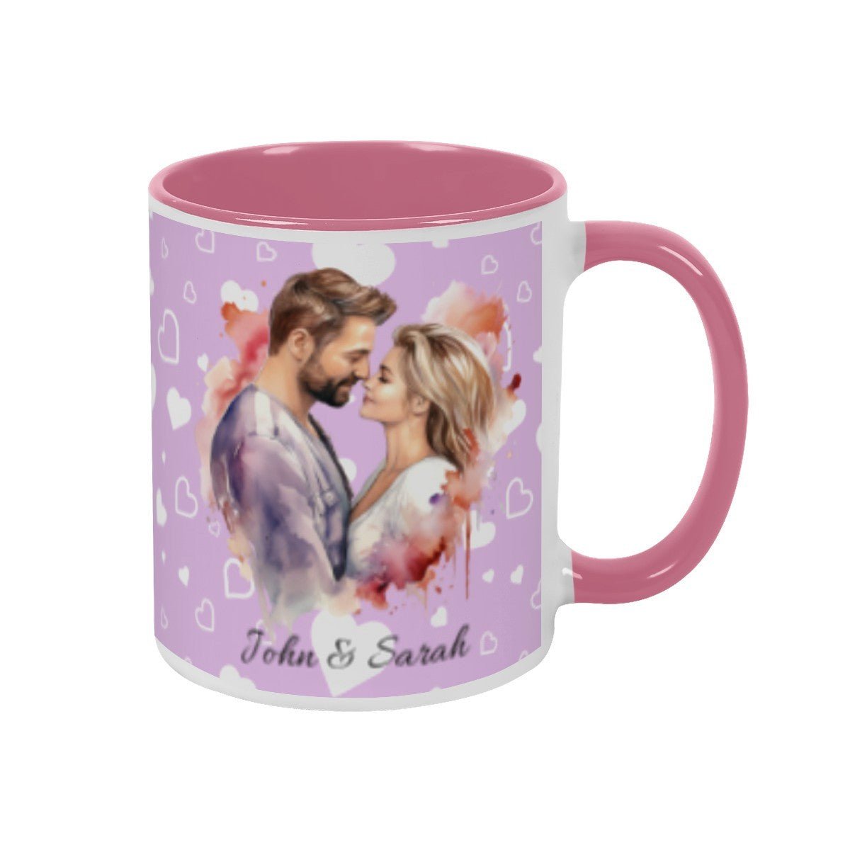 Personalized Couple Illustration Mug 11oz Watercolor - Mugs - BuyEcEc