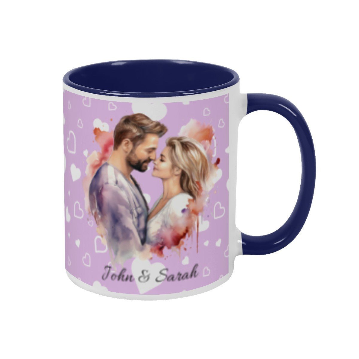 Personalized Couple Illustration Mug 11oz Watercolor - Mugs - BuyEcEc