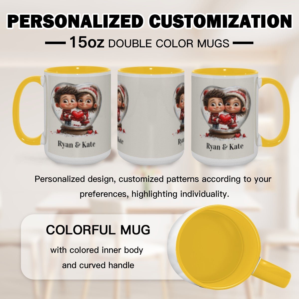 Personalized Couple Illustration Mug 15oz Clipart - Mugs - BuyEcEc