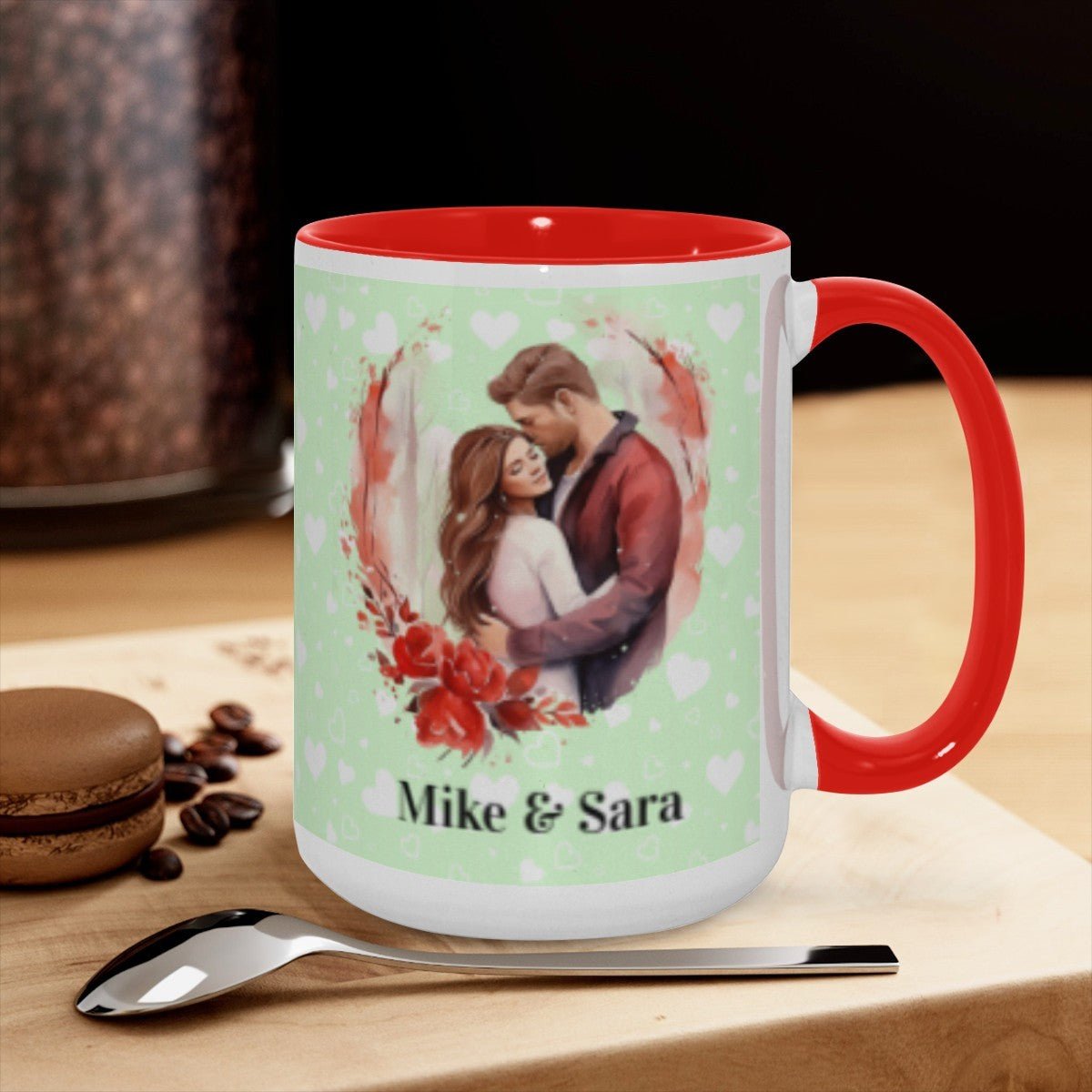 Personalized Couple Illustration Mug 15oz Watercolor - Mugs - BuyEcEc