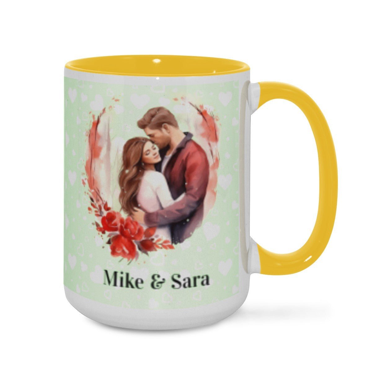 Personalized Couple Illustration Mug 15oz Watercolor - Mugs - BuyEcEc
