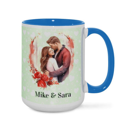 Personalized Couple Illustration Mug 15oz Watercolor - Mugs - BuyEcEc