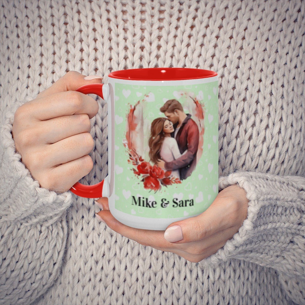 Personalized Couple Illustration Mug 15oz Watercolor - Mugs - BuyEcEc