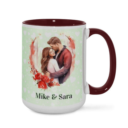 Personalized Couple Illustration Mug 15oz Watercolor - Mugs - BuyEcEc