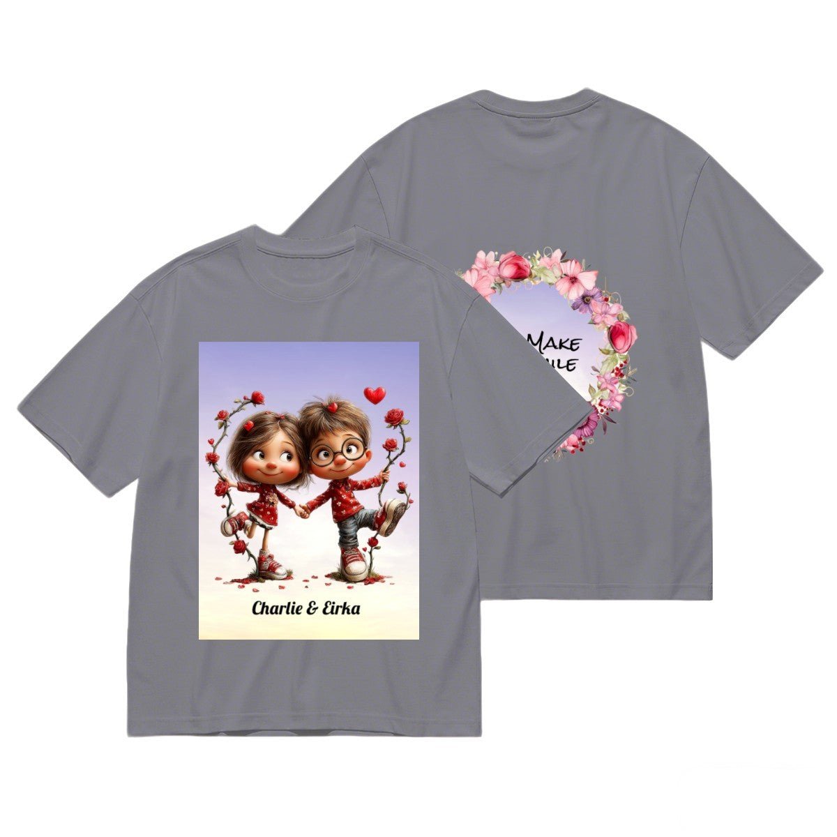 Personalized Couple Photo Frame T-Shirt | Custom Names | 200g Premium - T-Shirts - BuyEcEc