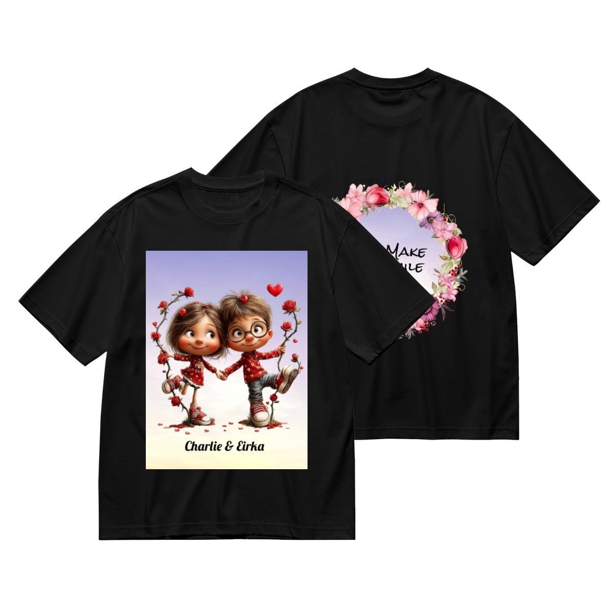 Personalized Couple Photo Frame T-Shirt | Custom Names | 200g Premium - T-Shirts - BuyEcEc