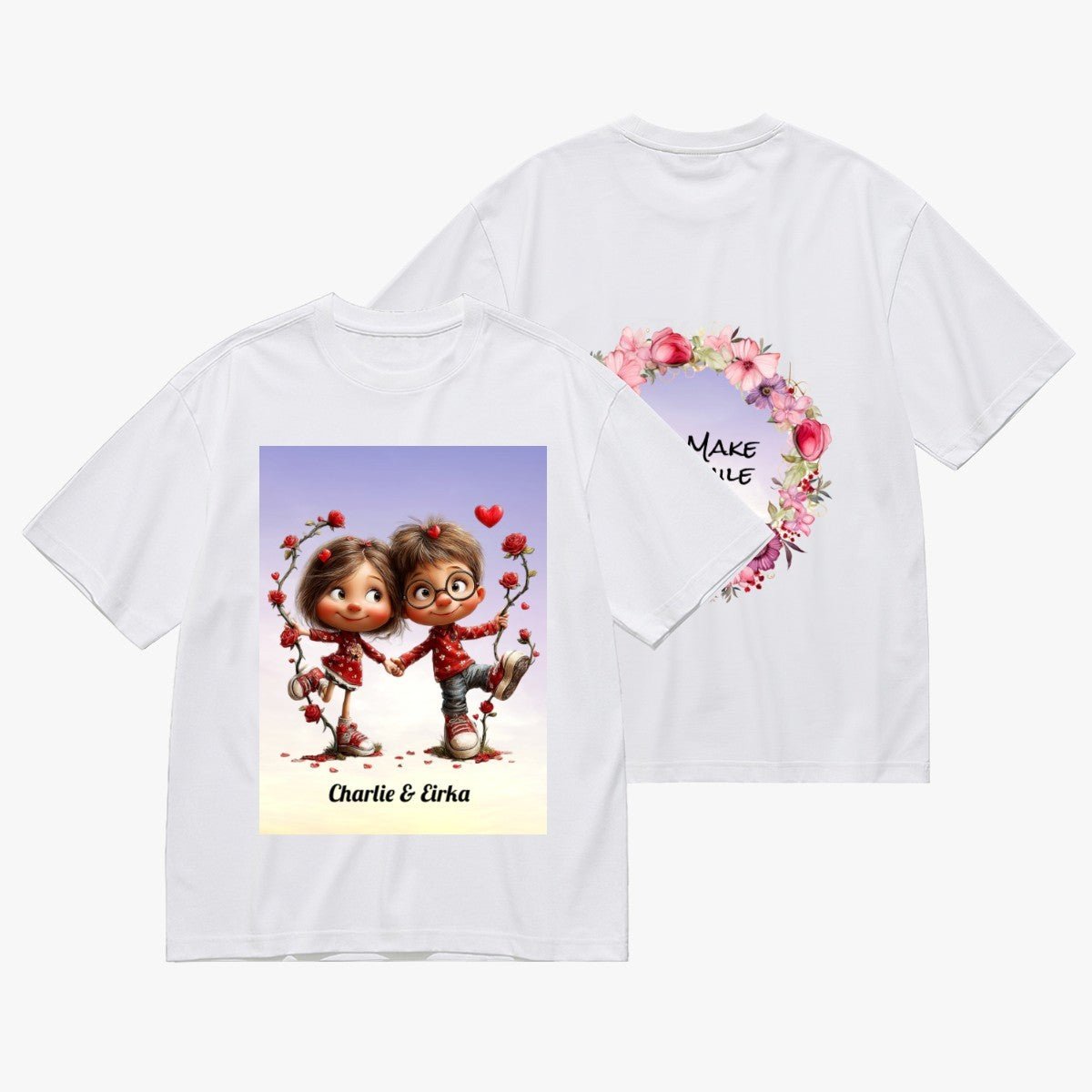 Personalized Couple Photo Frame T-Shirt | Custom Names | 200g Premium - T-Shirts - BuyEcEc