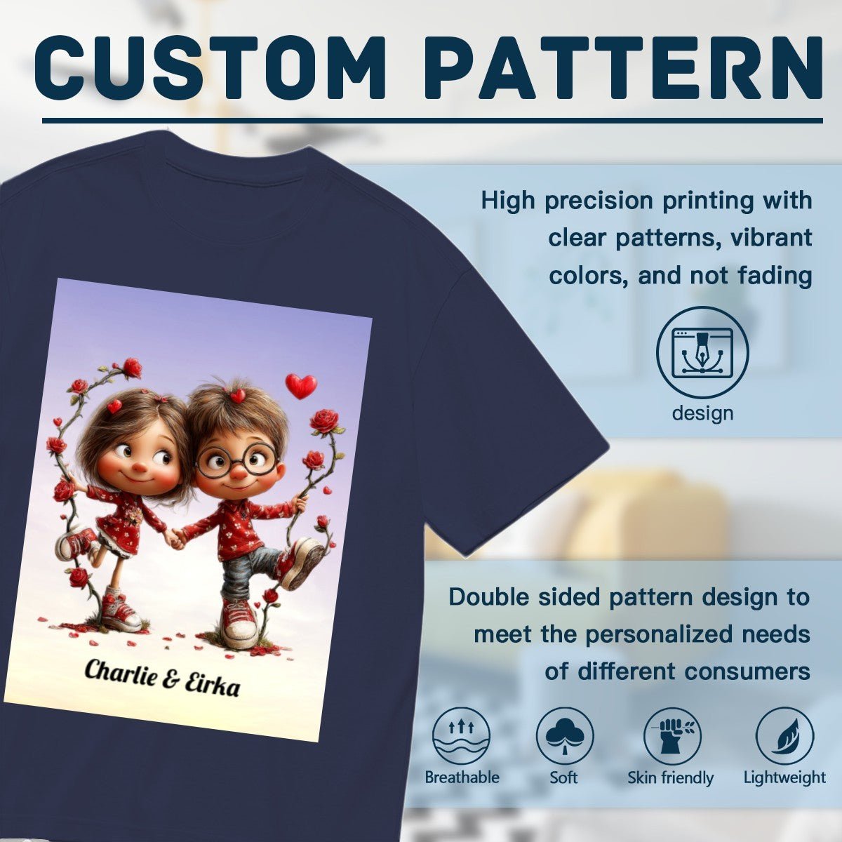 Personalized Couple Photo Frame T-Shirt | Custom Names | 200g Premium - T-Shirts - BuyEcEc