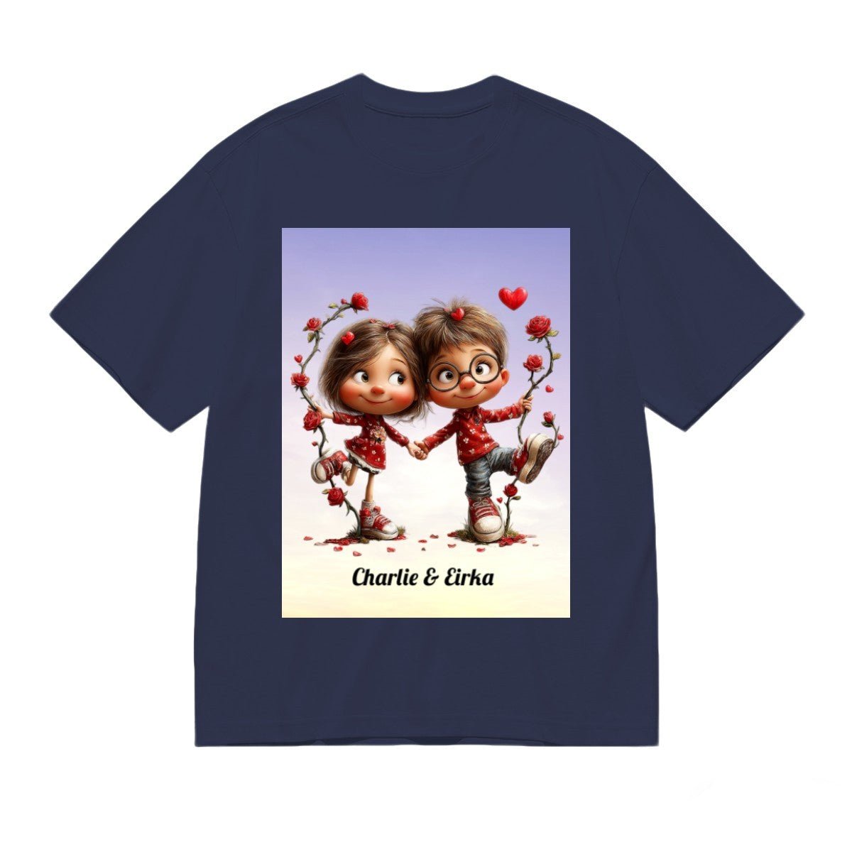 Personalized Couple Photo Frame T-Shirt | Custom Names | 200g Premium - T-Shirts - BuyEcEc