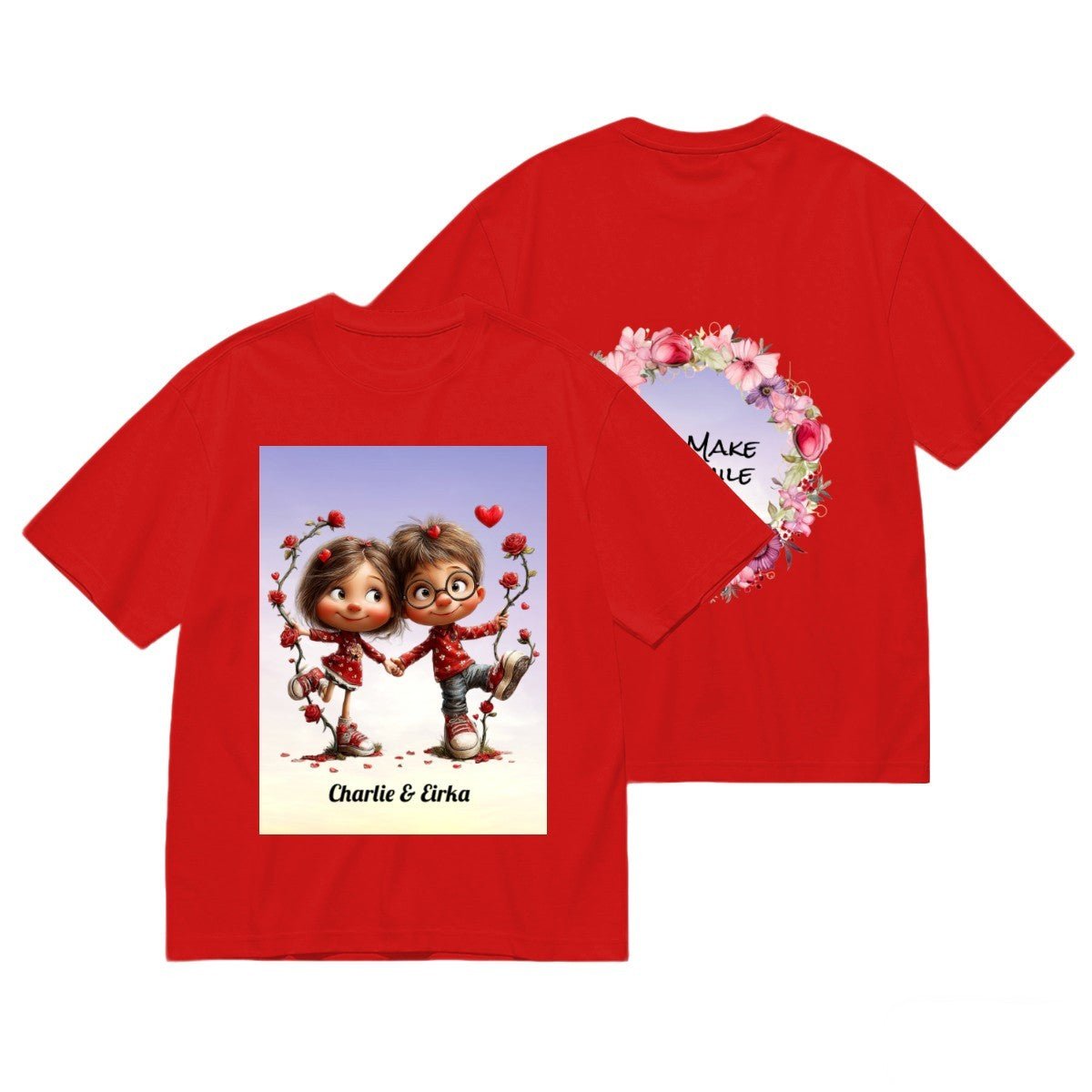 Personalized Couple Photo Frame T-Shirt | Custom Names | 200g Premium - T-Shirts - BuyEcEc