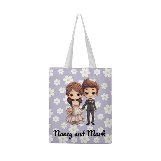 Personalized Cute Cartoon Couple Linen Tote Bag - ToteBags - BuyEcEc
