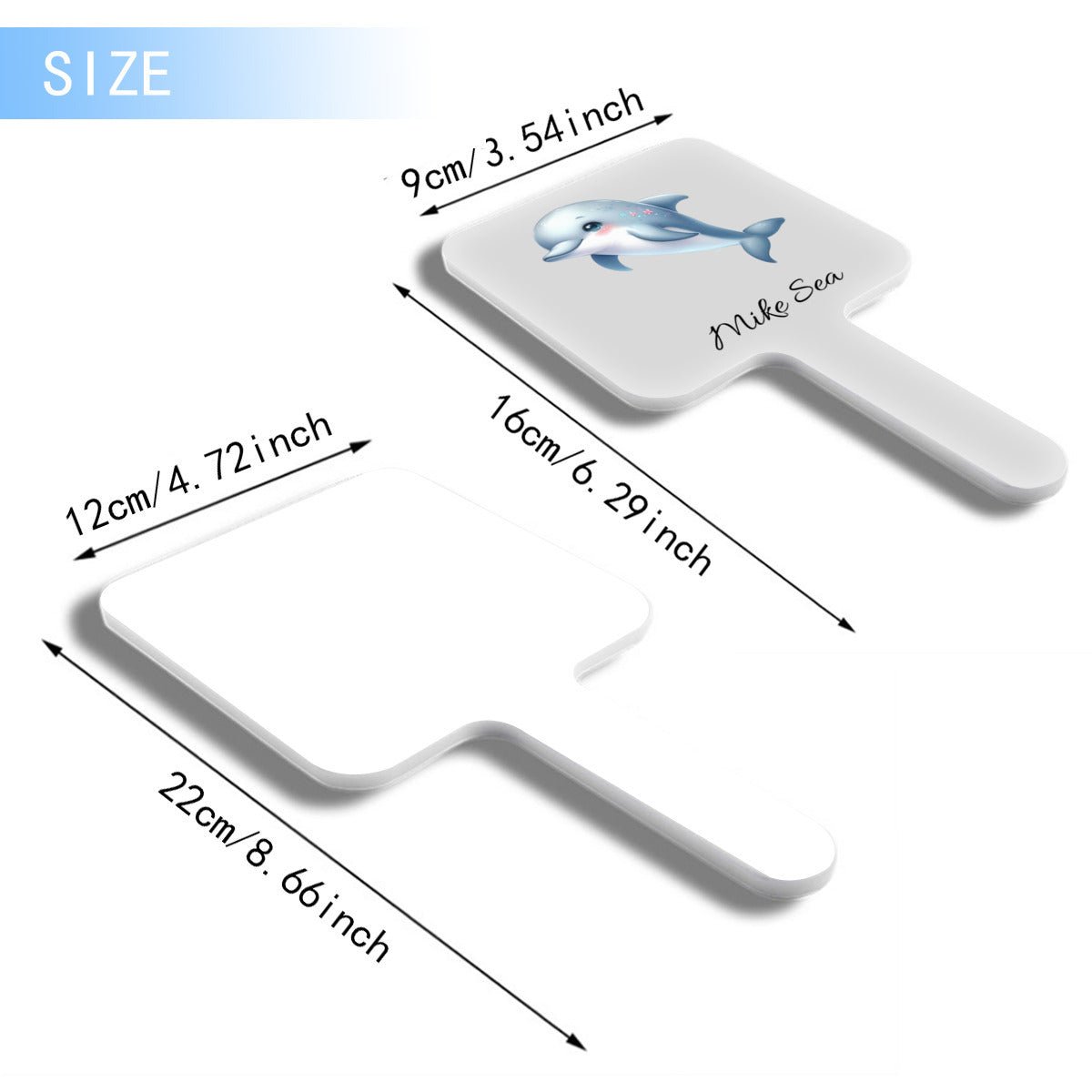 Personalized Cute Dolphin Square Mirror with Handle - handlemirrors - BuyEcEc