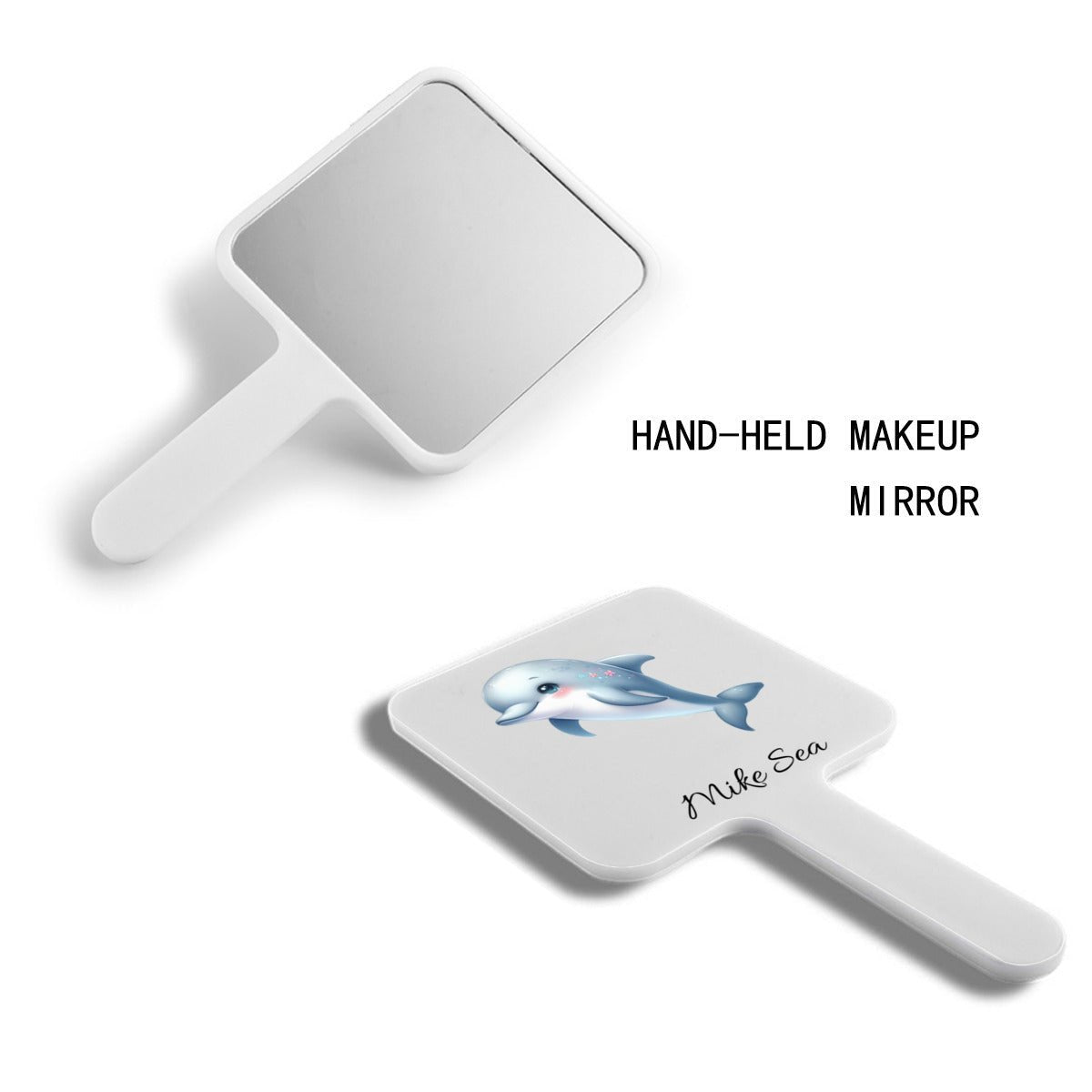Personalized Cute Dolphin Square Mirror with Handle - handlemirrors - BuyEcEc