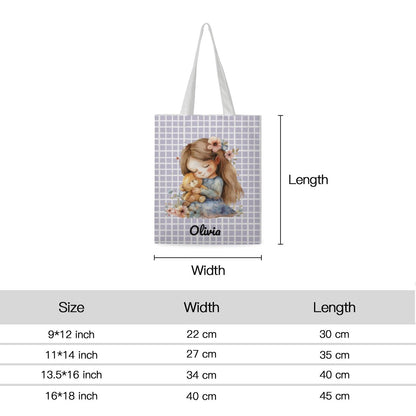 Personalized Cute Little Girl With Bear Linen Tote Bag - ToteBags - BuyEcEc