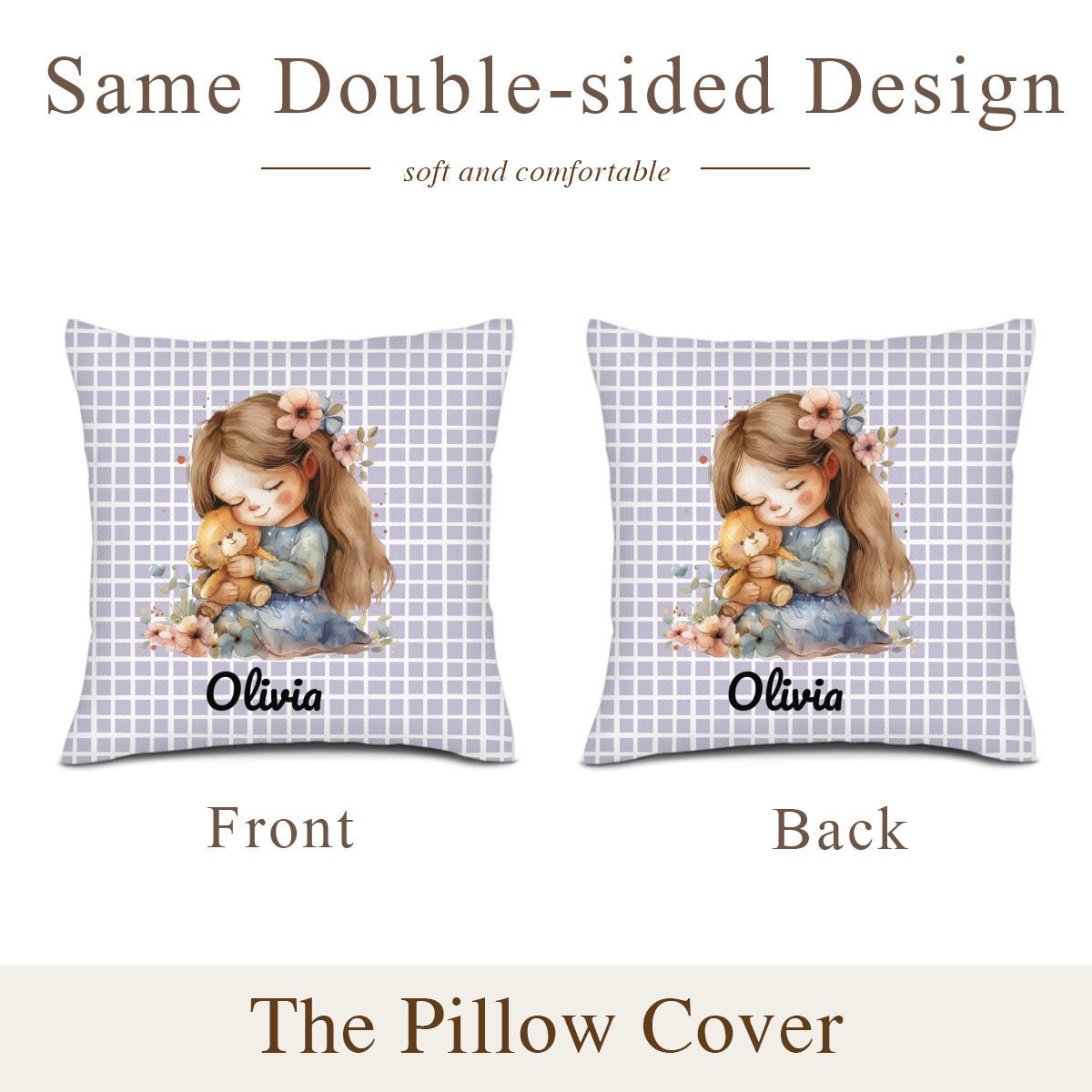 Personalized Cute Little Girl With Bear Pillowcase (Insert Included) - ThrowPillows - BuyEcEc