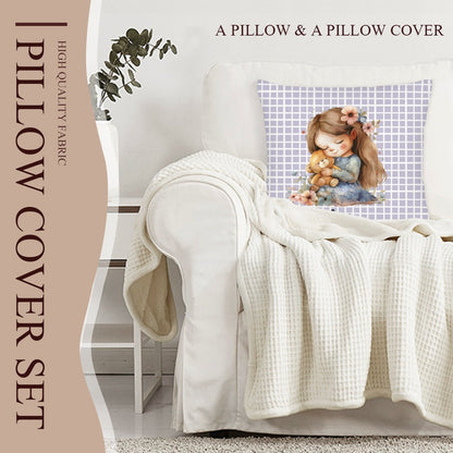 Personalized Cute Little Girl With Bear Pillowcase (Insert Included) - ThrowPillows - BuyEcEc