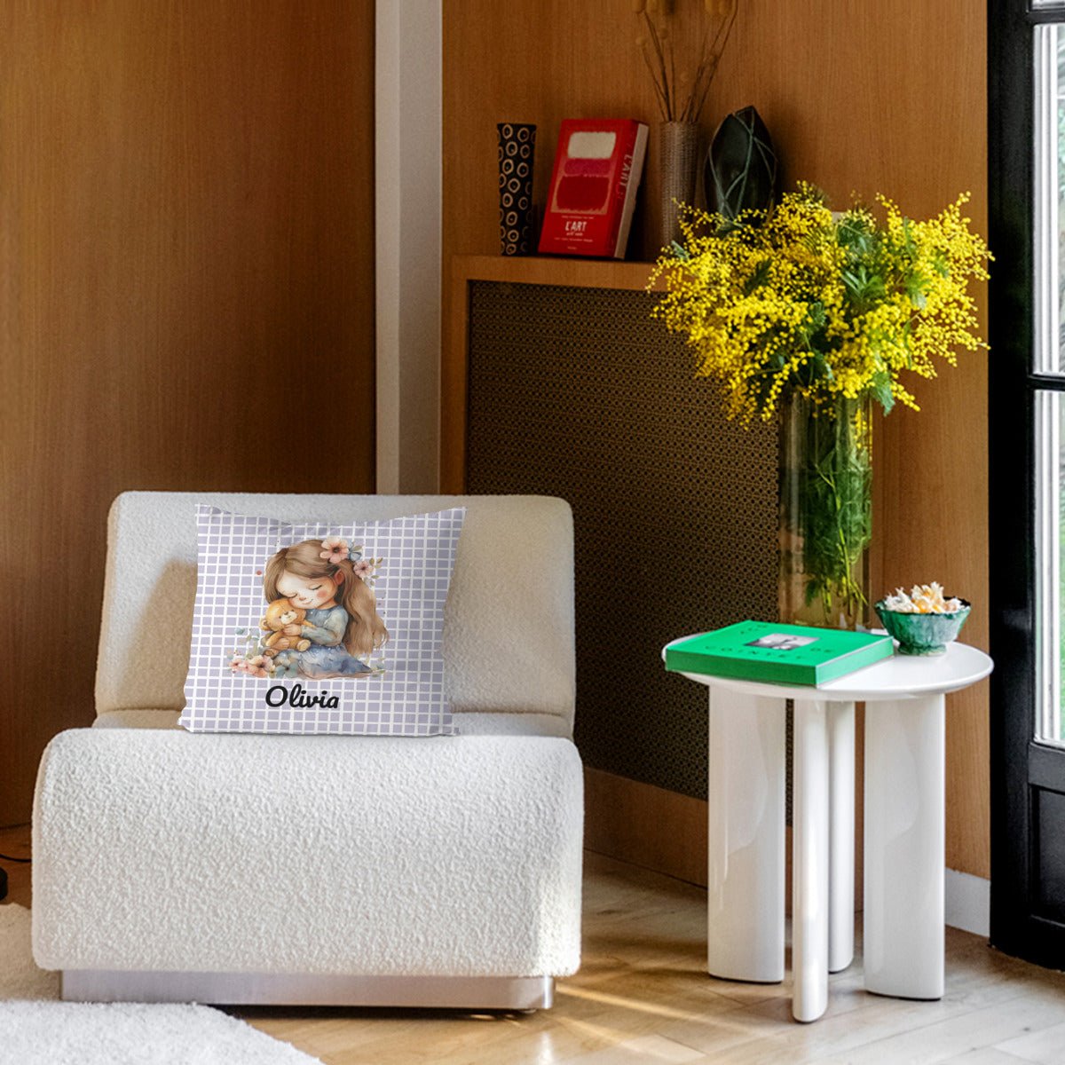 Personalized Cute Little Girl With Bear Pillowcase (Insert Included) - ThrowPillows - BuyEcEc